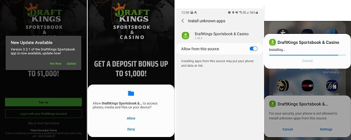 cant download draftkings sportsbook app android