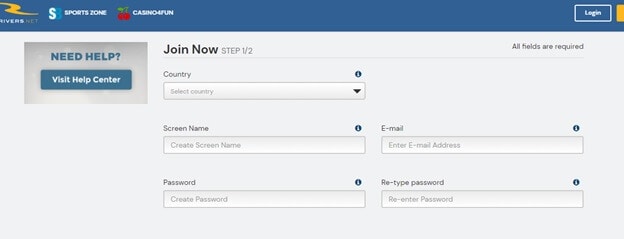 BetRivers.net registration form