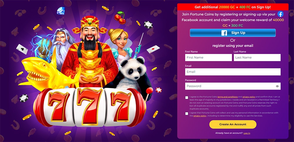 fortune coins casino sign up form