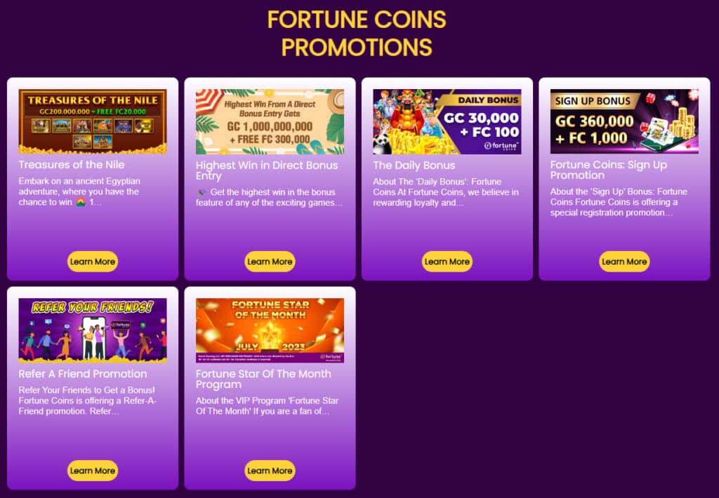 fortune coins promotions section