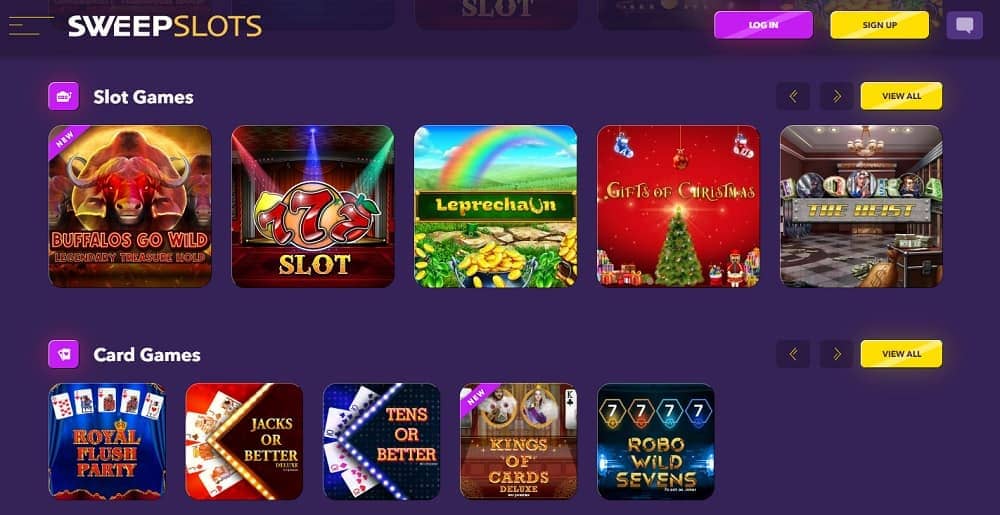 sweepslots casino homepage