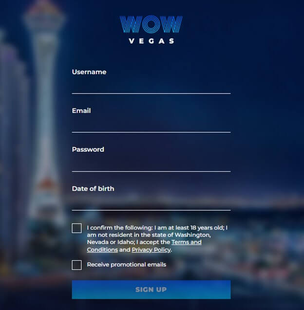 WOW Vegas Create Account