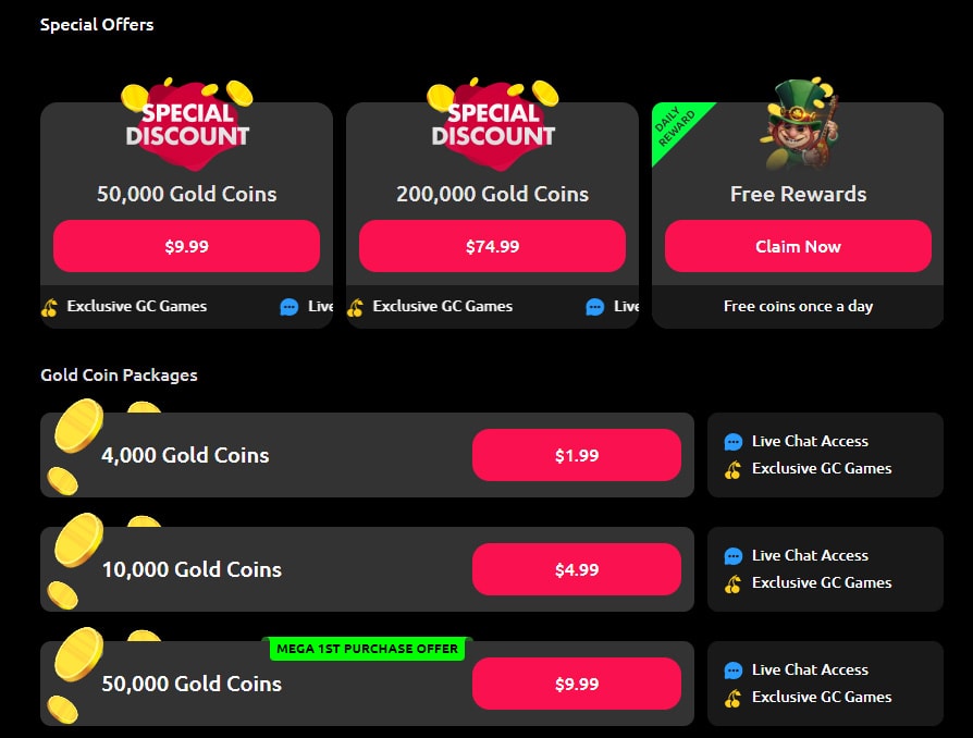 McLuck casino gold coin packages