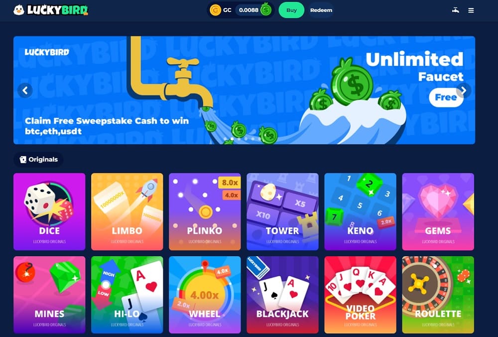 luckybird io casino homepage