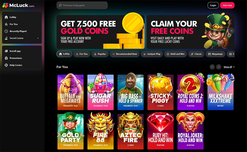 McLuck Casino homepage